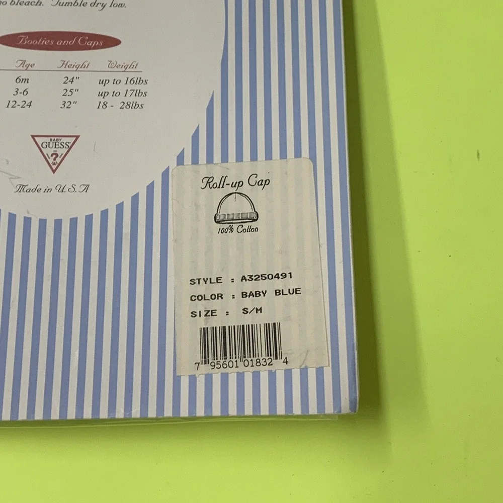 Vintage BABY GUESS Layette Roll up Cap Baby Blue S/M New sealed